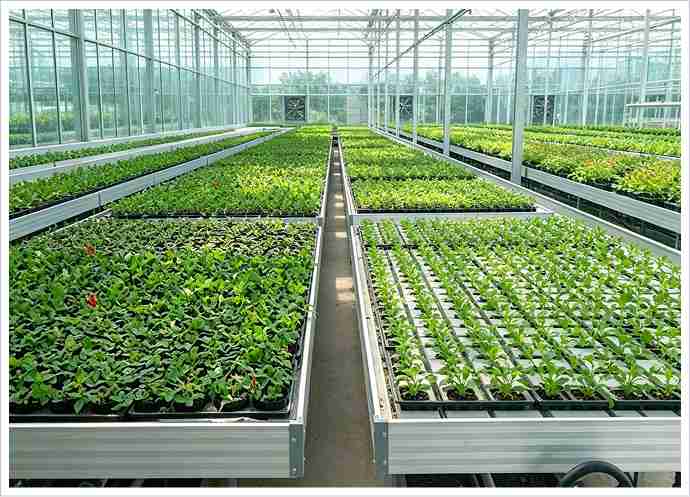 greenhouse bench applications for nurseries flowers and research